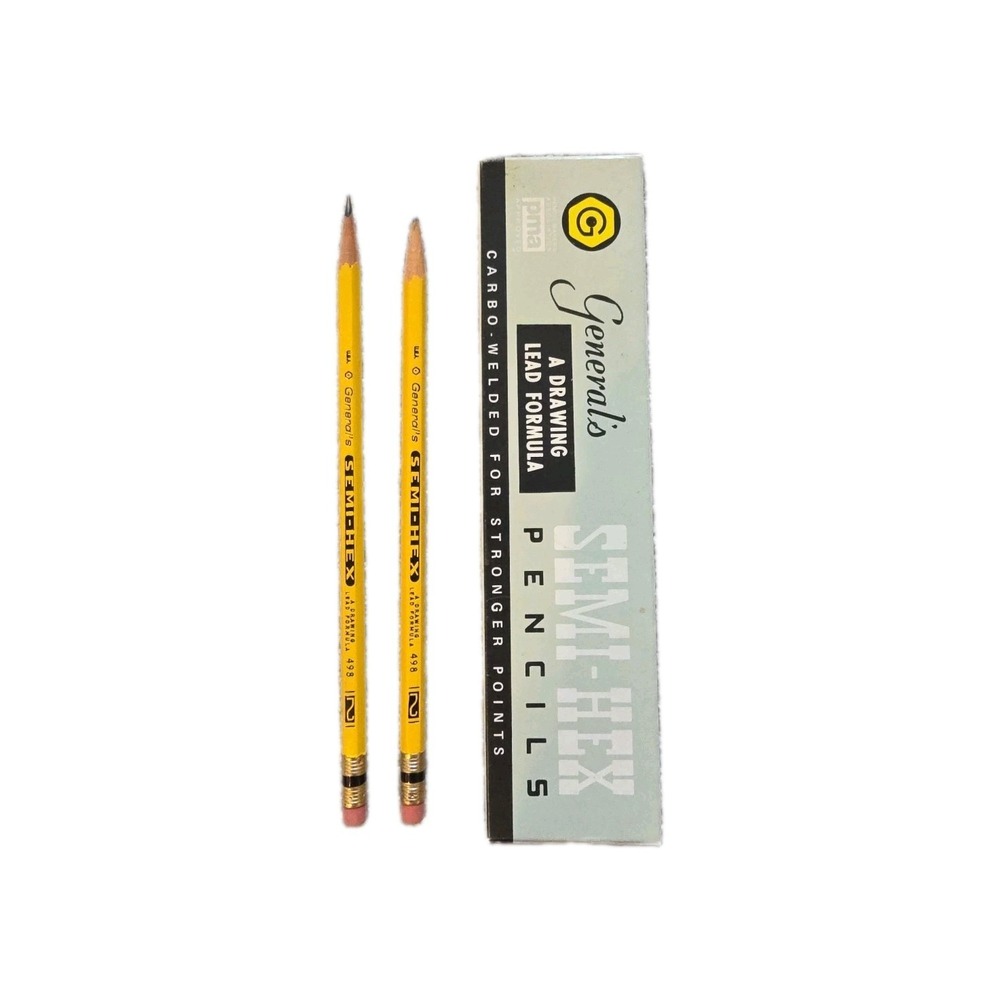 Vintage General's Semi-Hex Pencils 498 No 2 2/4 Firm USA 2 Pcs Made In USA
